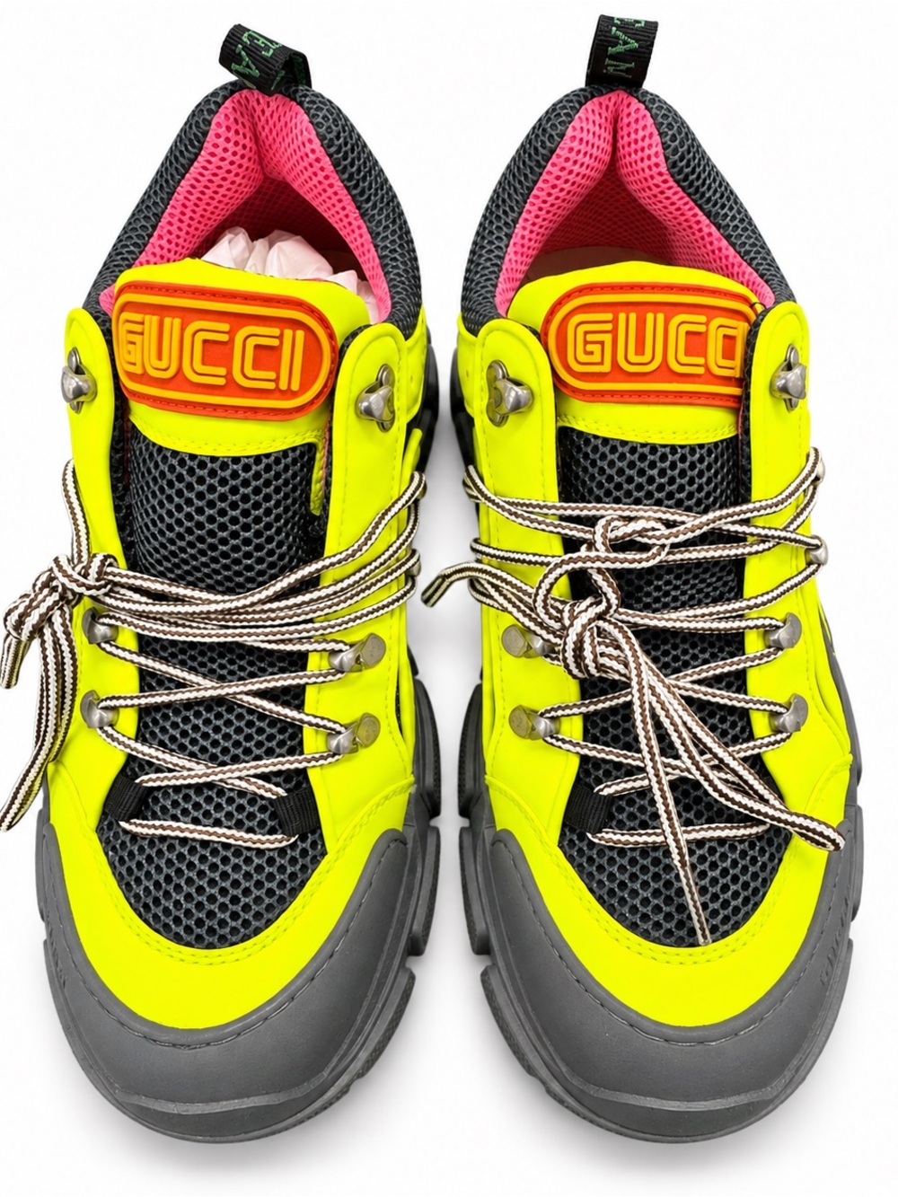 Gucci Flashtrek Neon Yellow Chunky Sneakers Men’s 9.5 Hiking Shoes